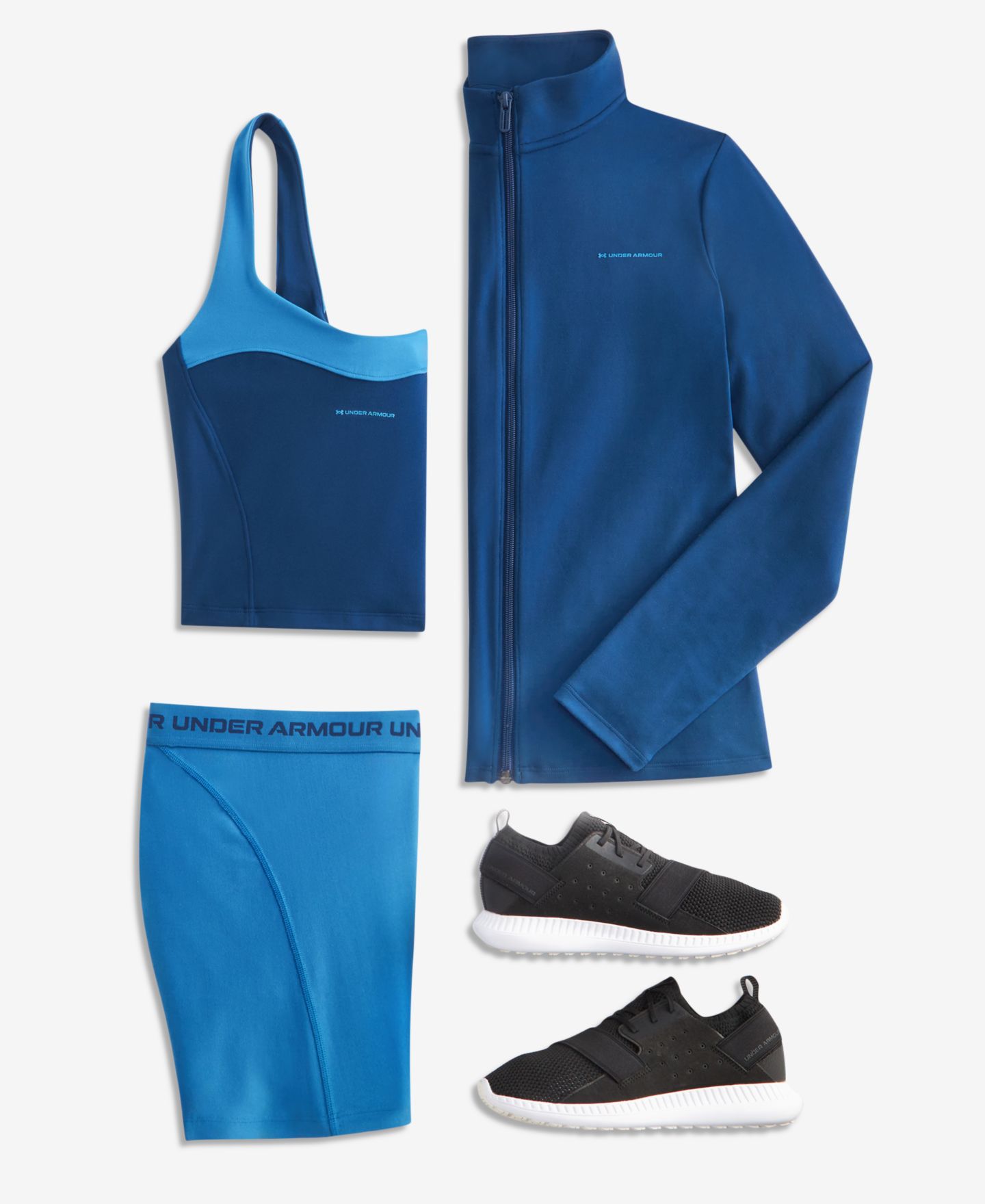 Женская куртка Under Armour Motion Full-Zip Jacket, Motion Colorblock Scoop-Neck Tank & Pull-On Shorty Shorts, цвет: Зелёный / Чёрный — фото 4