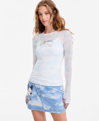 Women's Mesh Mickey & Friends Clouds Long-Sleeve Top
