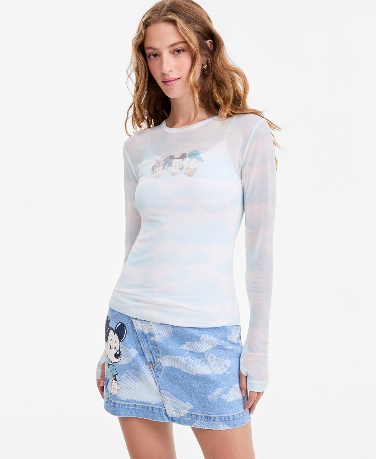 Disney | Macy's Women's Mesh Mickey & Friends Clouds Long-Sleeve Top, Exclusive