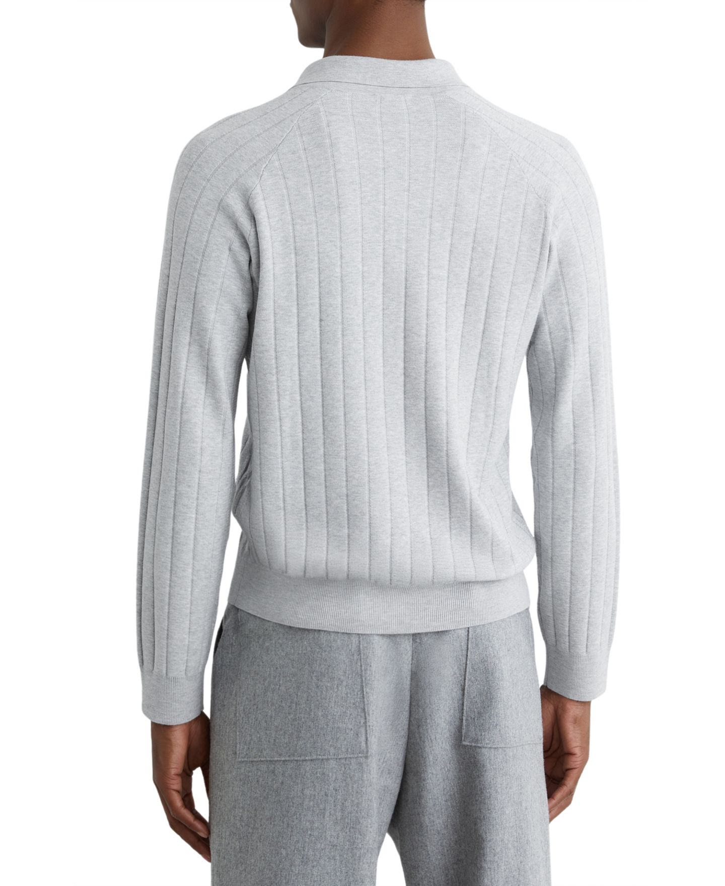 Мужское поло REISS Dillingham Half Button Wide Ribbed Polo Shirt, цвет: Мягкий серый — фото 2