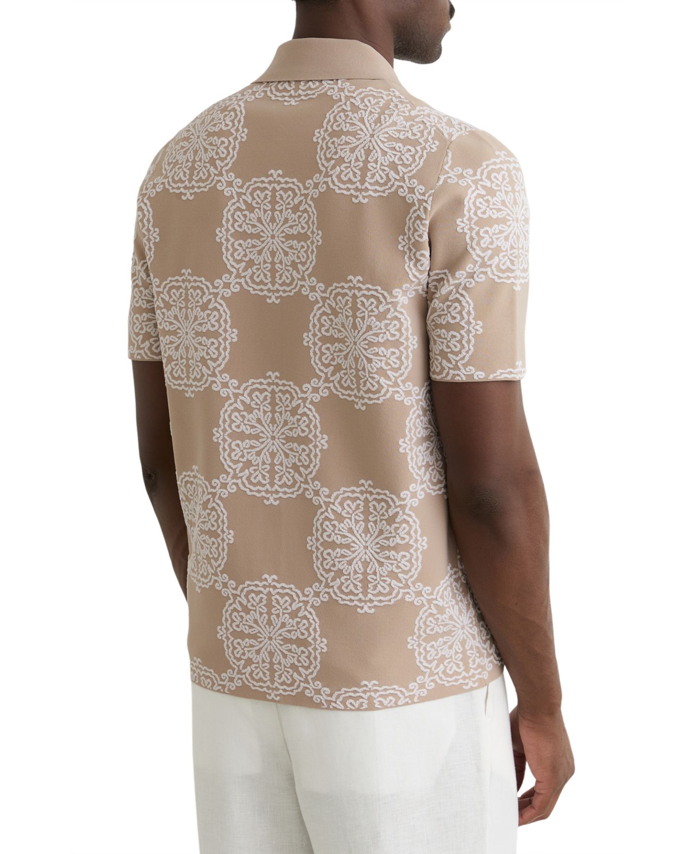 Мужская рубашка REISS Gabriel Button Through Jacquard Cuban, цвет: Шампань / Белый — фото 4