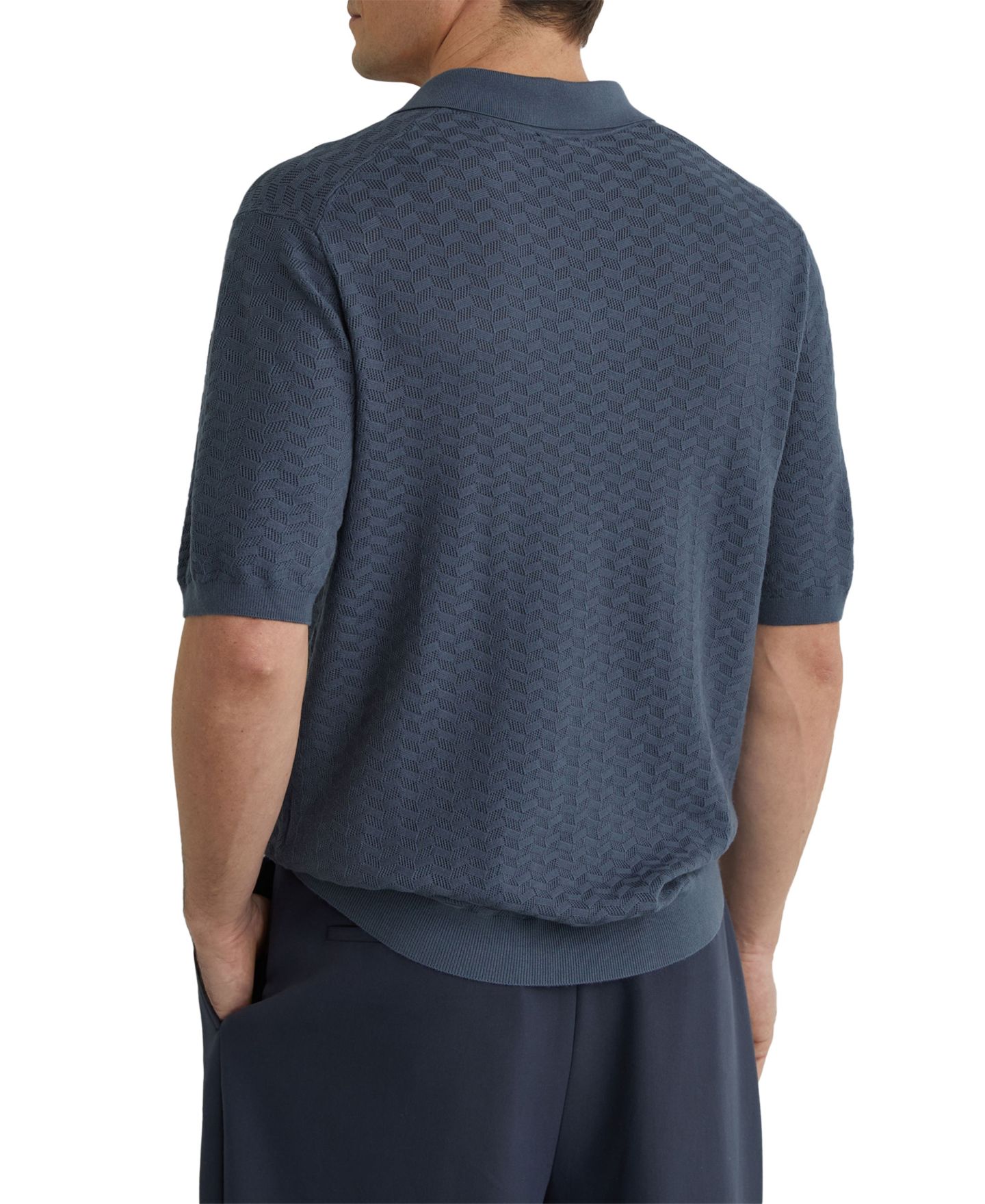 Мужское поло REISS Sol Open Collar Textured Polo Shirt, цвет: Синий — фото 5