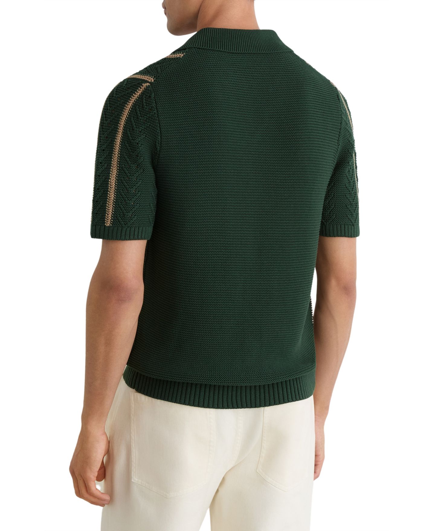 Мужская рубашка REISS Ellingham Cuban Button Through Stitch Interest Stripe, цвет: Тёмно-зелёный — фото 4
