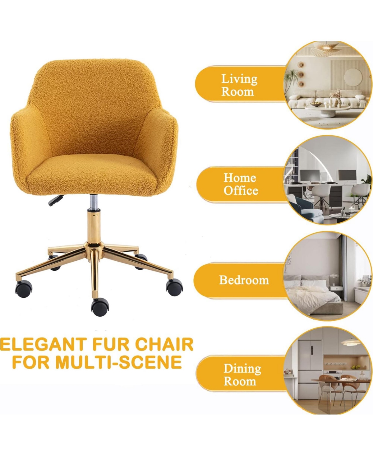 Rainsken Modern Teddy Fabric Home Office Chair
