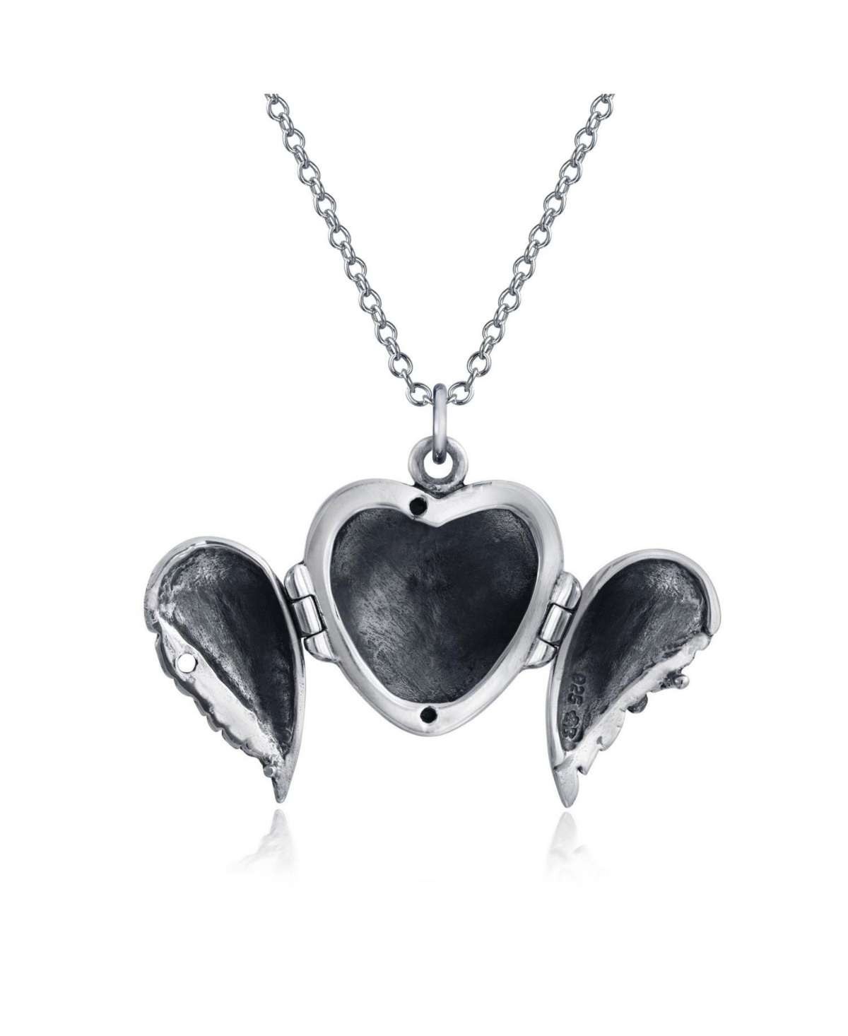 Bling Jewelry Spiritual Jewelry Set Heart and Angel Wings Locket Necklace and Drop Earrings