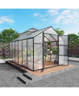 6.5 FT Wood Polycarbonate Cold Frame Greenhouse for Outdoor Garden Storage Black