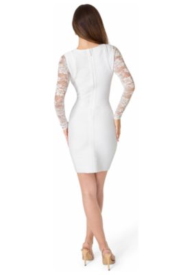 caris white long sleeve lace bodycon dress returnable