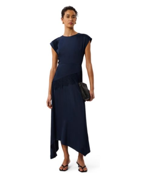 Женское платье Whistles Lace Insert Asymmetric Midi, цвет: Тёмно-синий