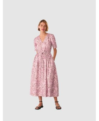 Women's Short Sleeve V-Neck Printed Midi Dress