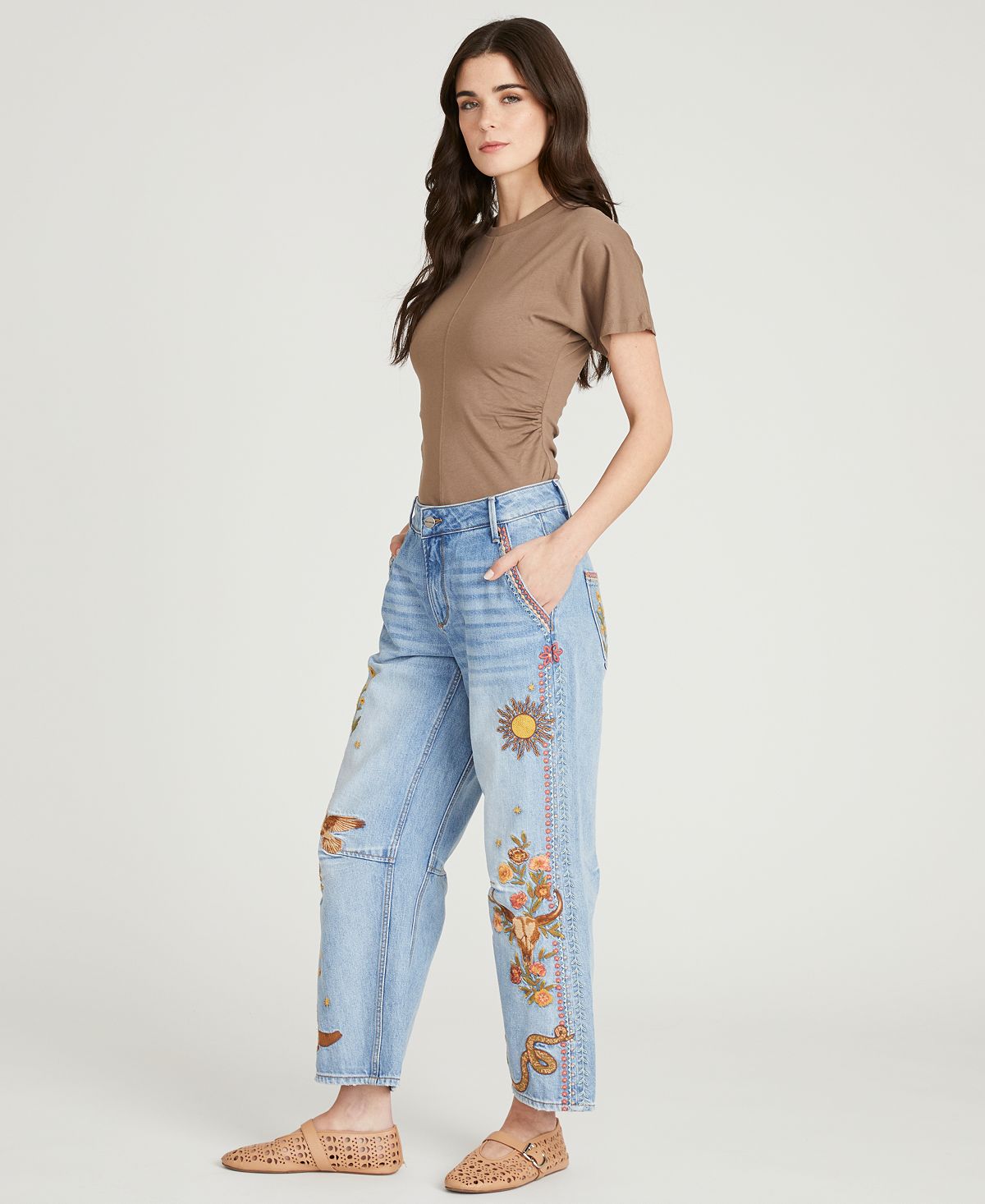 Driftwood Women's Barbie Barrel Embroidered Western Motif Jeans view 4 — MAYCSS fashion products