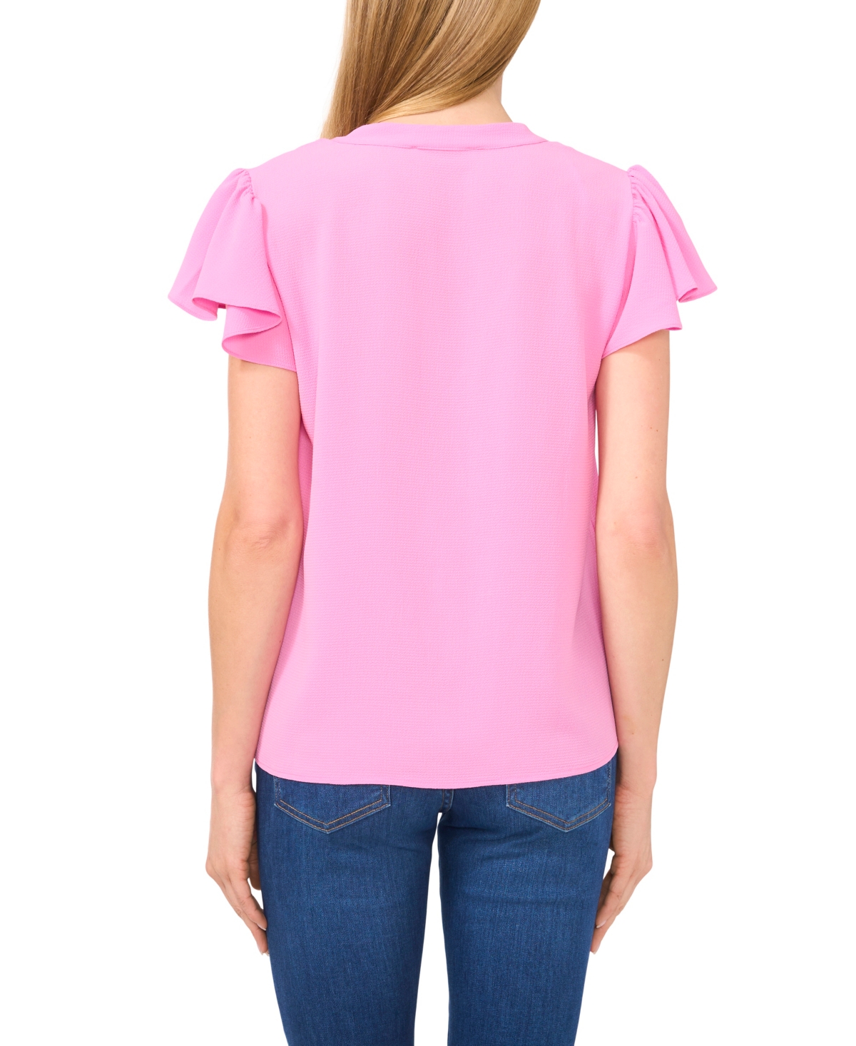 CeCe Women's Short Ruffled Sleeve Solid V-Neck Blouse