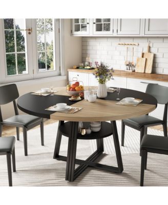 Round Dining Table for 4 to 6 with Pedestal Base, in Farmhouse Kitchen Table for Small Spaces