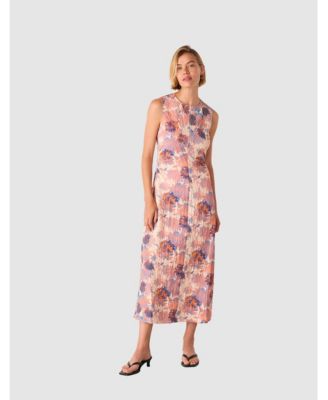 Women's Sleeveless Floral Textured Midi Dress
