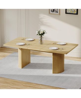 70.8 Inch Dining Table for 4-6, Modern Kitchen Table with Semi-Cylindrical Base, Wood Table for Dining Room Living Room