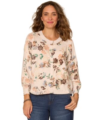 Petite Printed Round Neck Cardigan