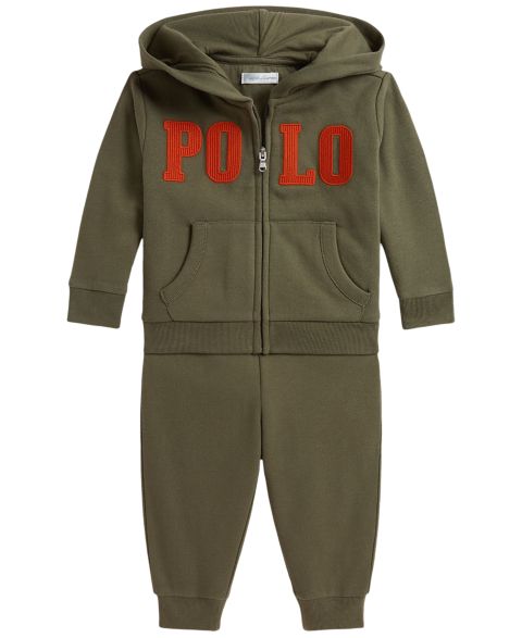 Детский флисовый комплект Polo Ralph Lauren для малыша: худи на молнии с логотипом и брюки, цвет: Оливковый