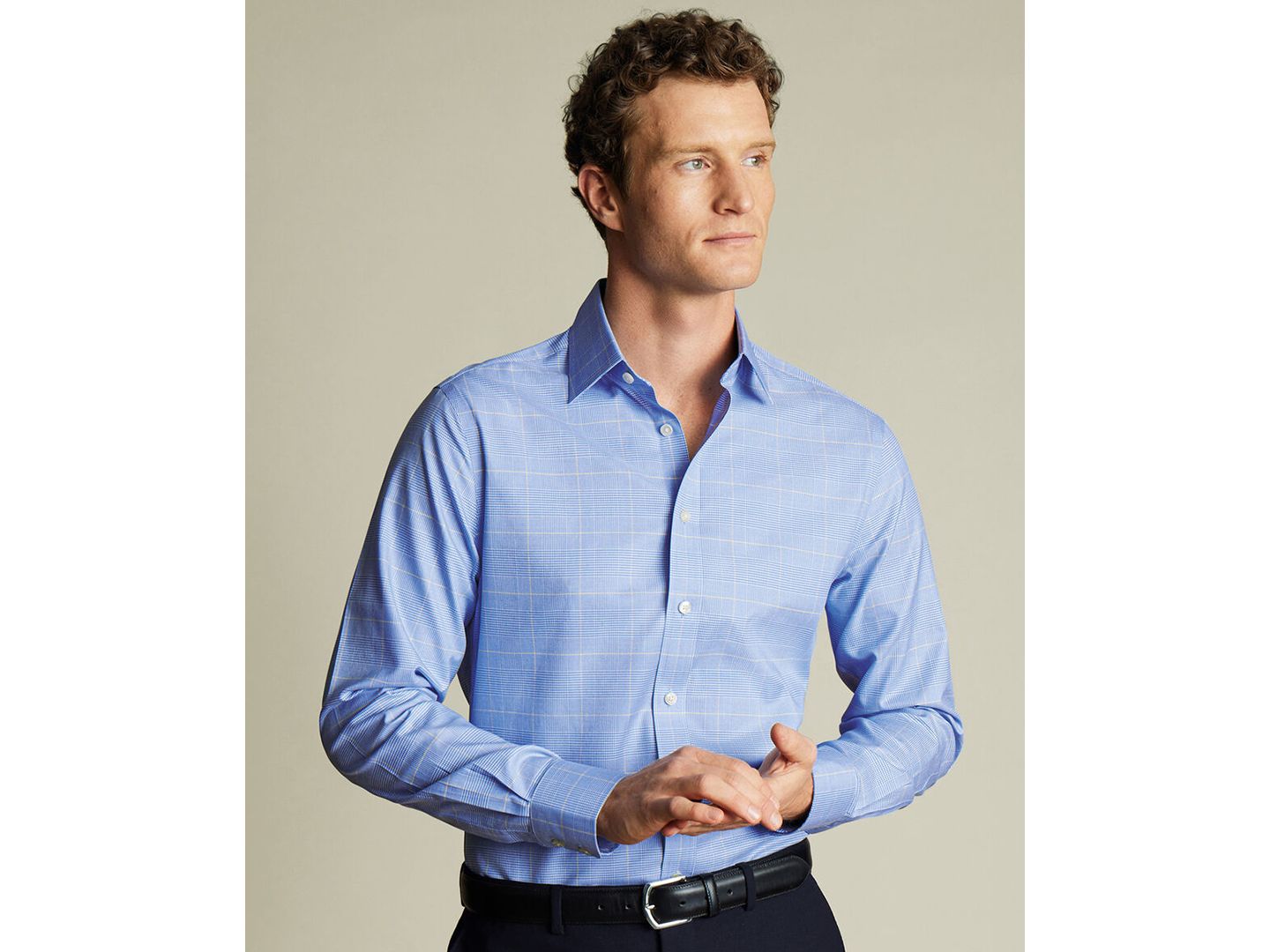 Мужская рубашка Charles Tyrwhitt Slim-Fit Spread Collar Dress Shirt, цвет: Средний синий — фото 1
