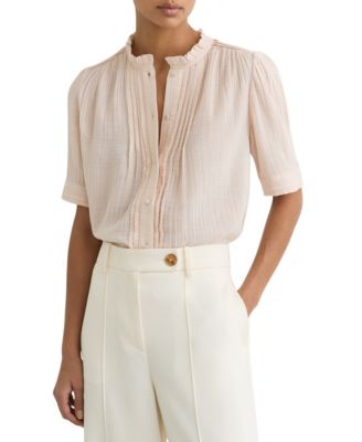 Women's Cotton Cheesecloth Frill-Neck Top