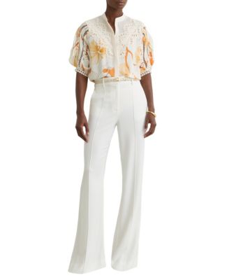Women's Floral-Print Lace-Trim Shirt