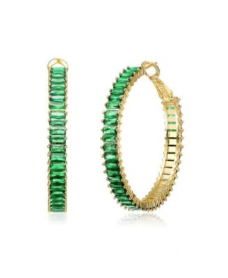 Elegant Emerald-Cut CZ Snap Hinge Hoop Statement Earrings