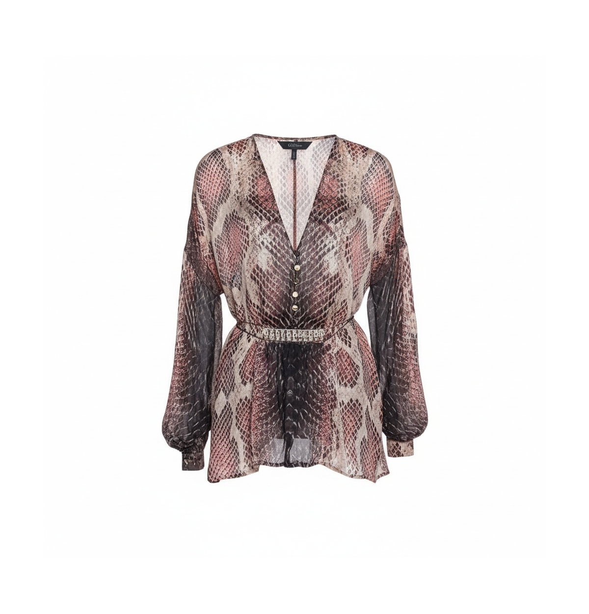 Pre-Owned Roberto Cavalli Women's Animal Print Silk Embellished Sheer Blouse