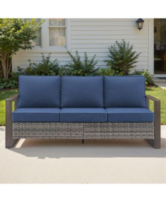 Patio Couch with High Back, 75" Outdoor 3 Seats Sofa, All Weather PE Wicker Couch with 4-inch Cushion