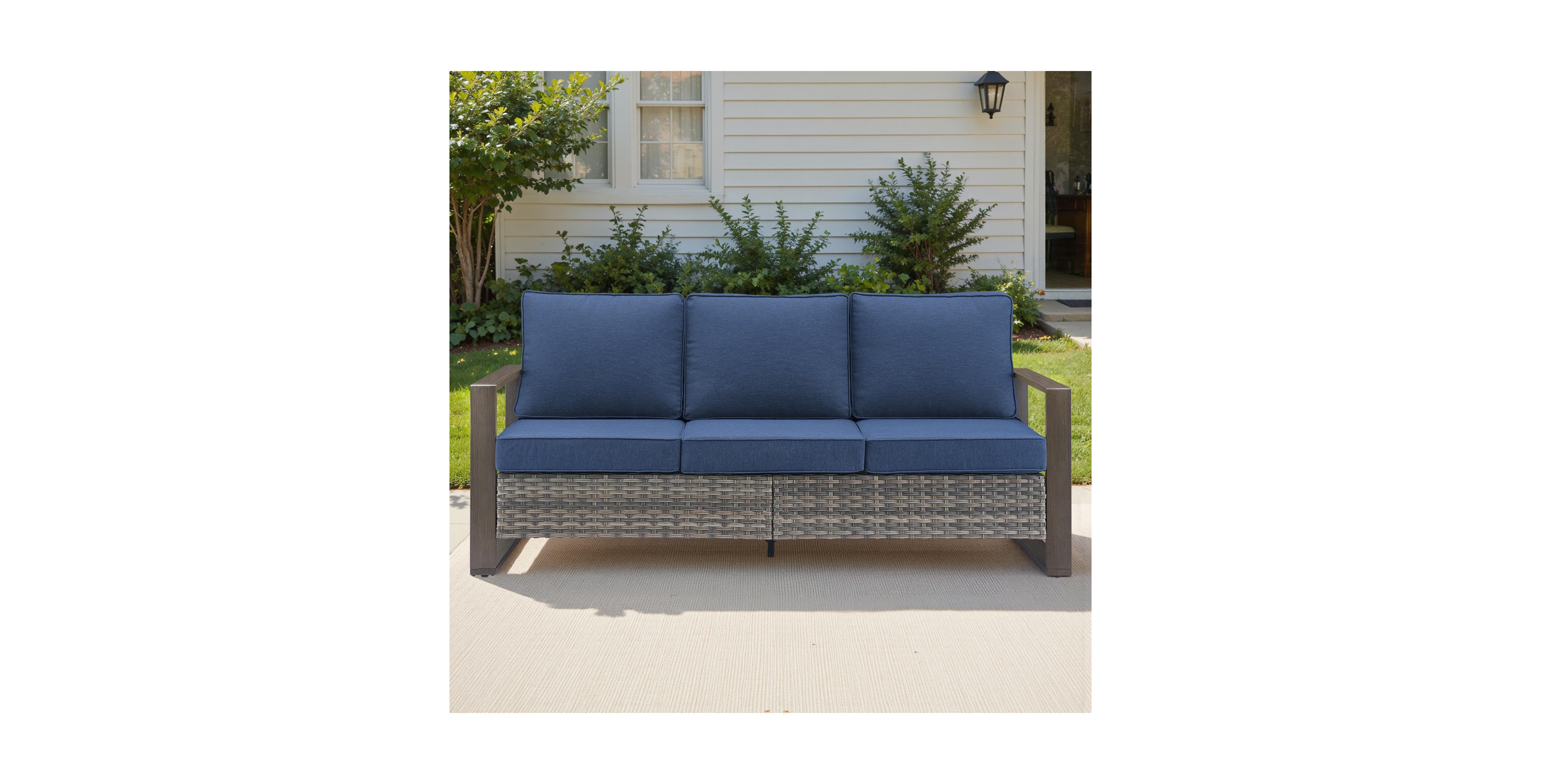 Pocassy Patio Couch with High Back, 75" Outdoor 3 Seats Sofa, All Weather Pe Wicker 4-inch Cushion