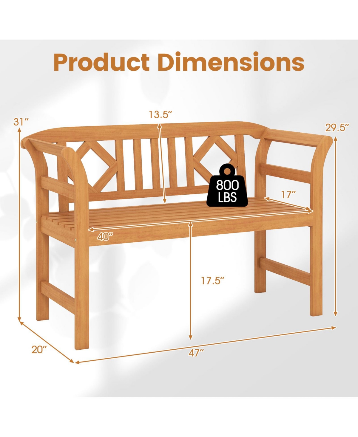 Gymax 47'' Outdoor Loveseat Bench Curved Armrests for Backyard Front Porch Deck