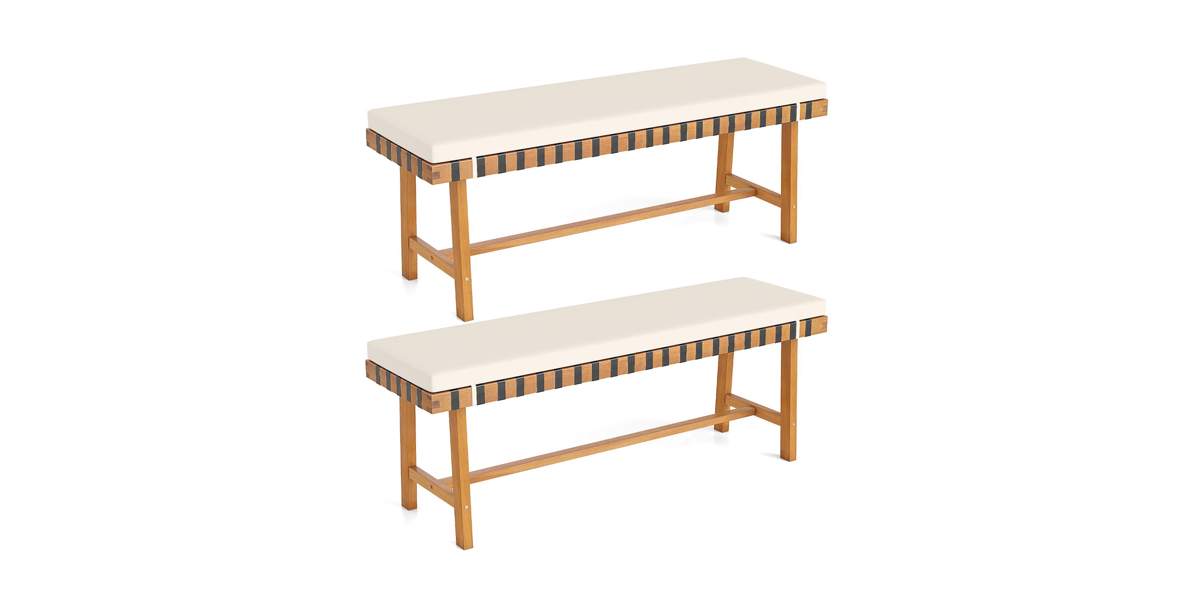 Gymax 2 Pieces 48'' Long Acacia Wood Outdoor Bench Thick Padded Seat Cushion Entryway