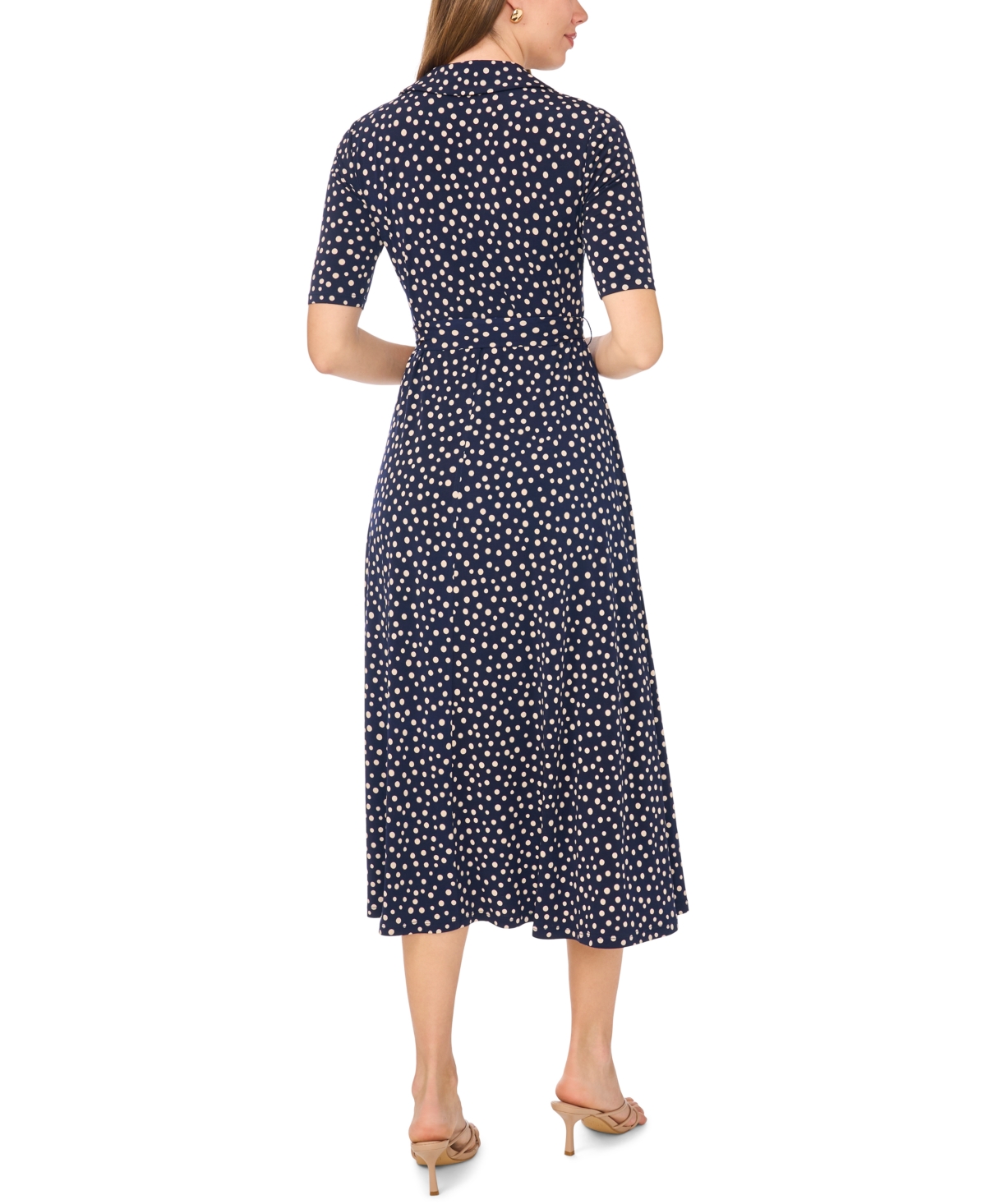 Msk Women's V Neck Collar and Trim Midi Dress