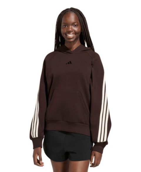 Женское худи adidas 3-Stripes Pull-On, цвет: Кофейный / Белый