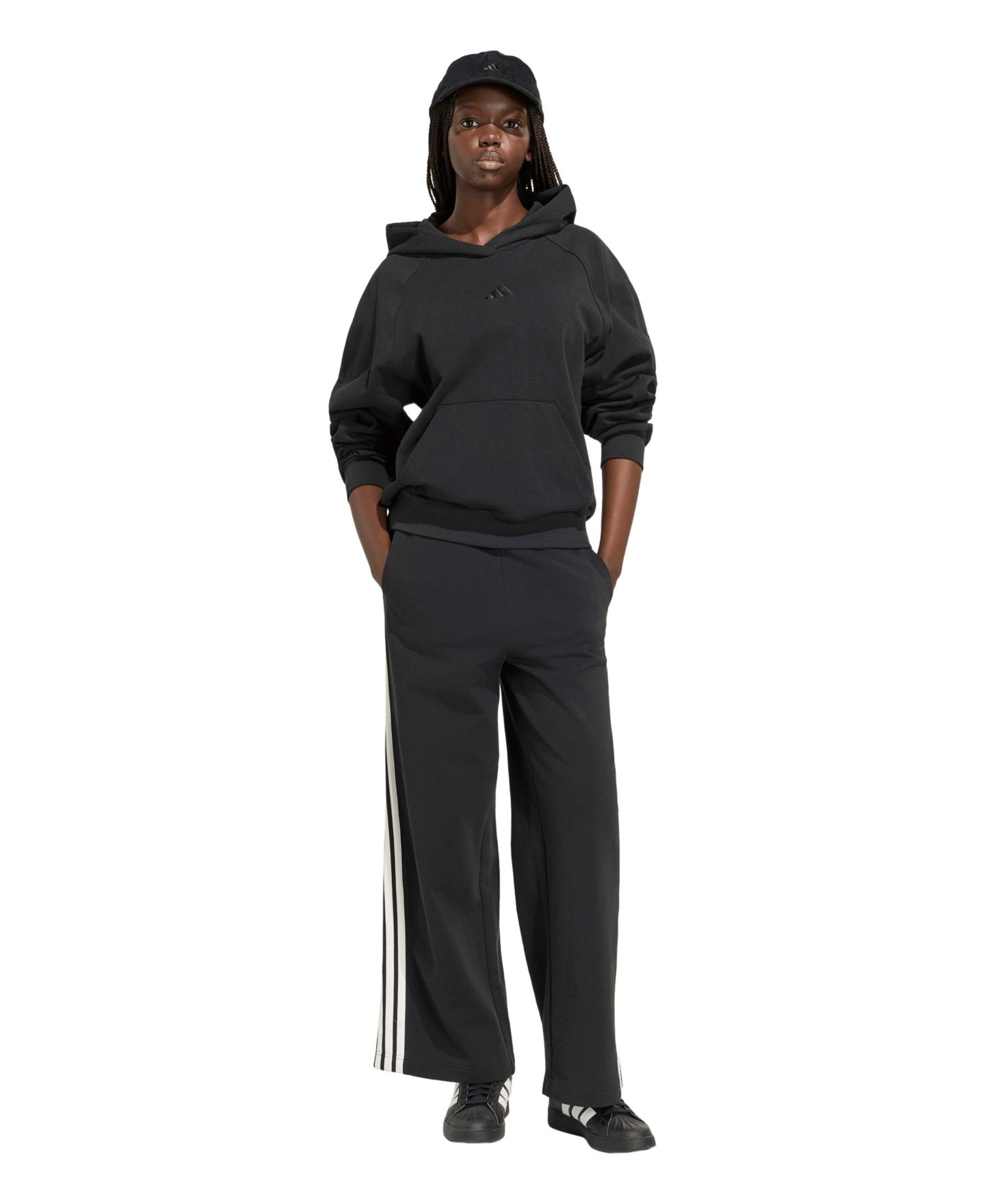 Женские брюки adidas 3-Stripes Wide, цвет: Чёрный / Молочный белый — фото 2