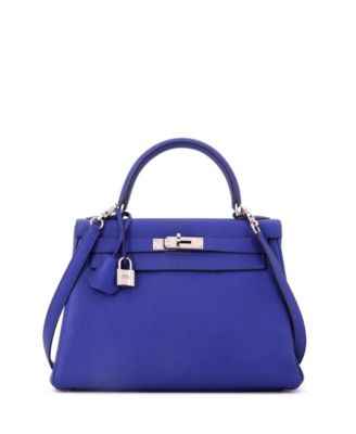 Kelly 28 Handbag Blue Togo with Palladium Hardware