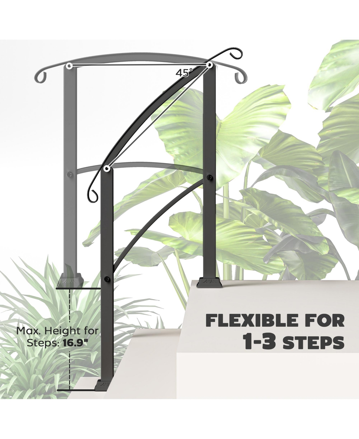 Outsunny 1-3 Step Handrails for Outdoor Steps, Metal Deck Railing