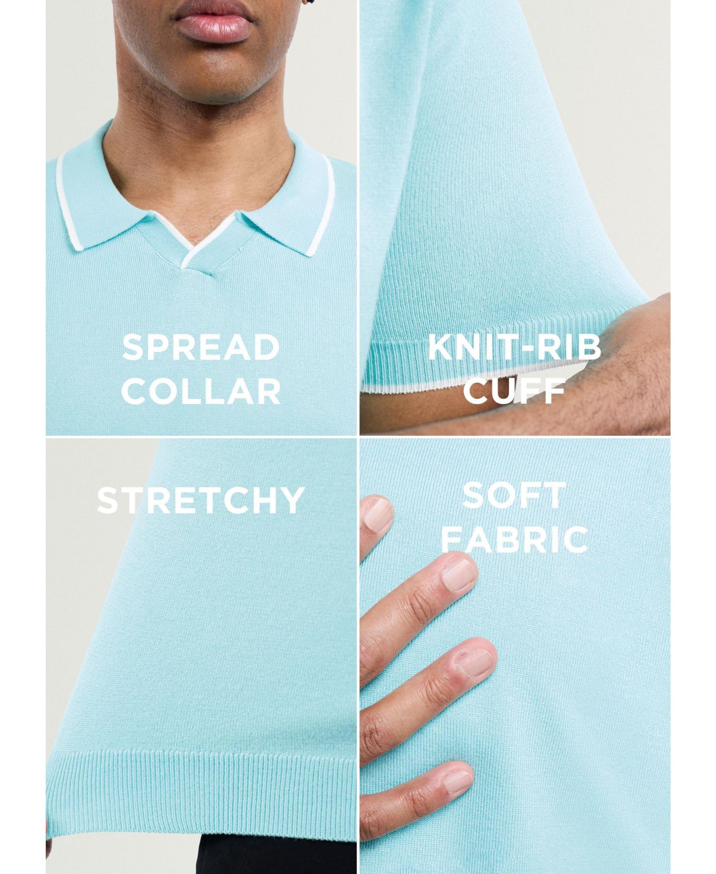 Мужские рубашки XRAY Johnny Collar Sweater Polo, цвет: Аквамариновый — фото 6