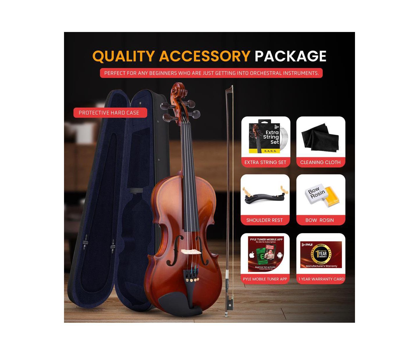 Детские игрушки Pyle 3/4 Size Beginner Violin Starter Kit, Ages 5+ — фото 5
