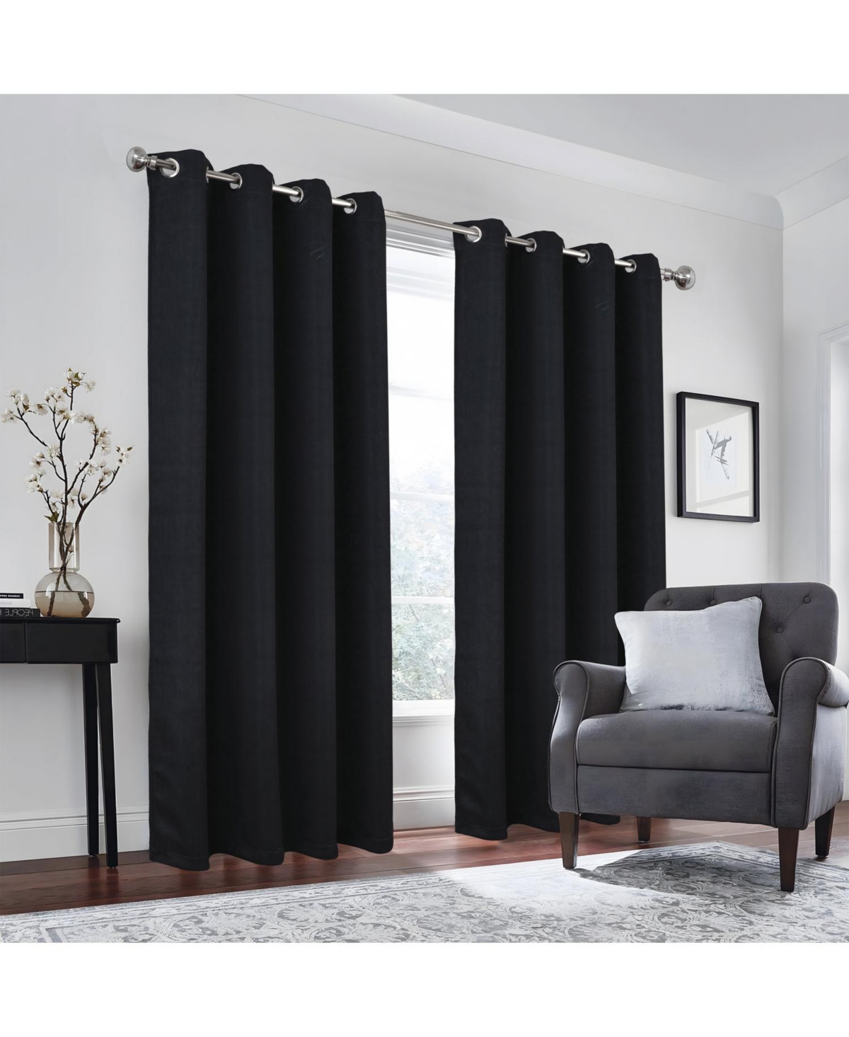 Rt Designers Collection Polyester 190 Gsm Marina Revisible Blackout Grommet Curtain Panel