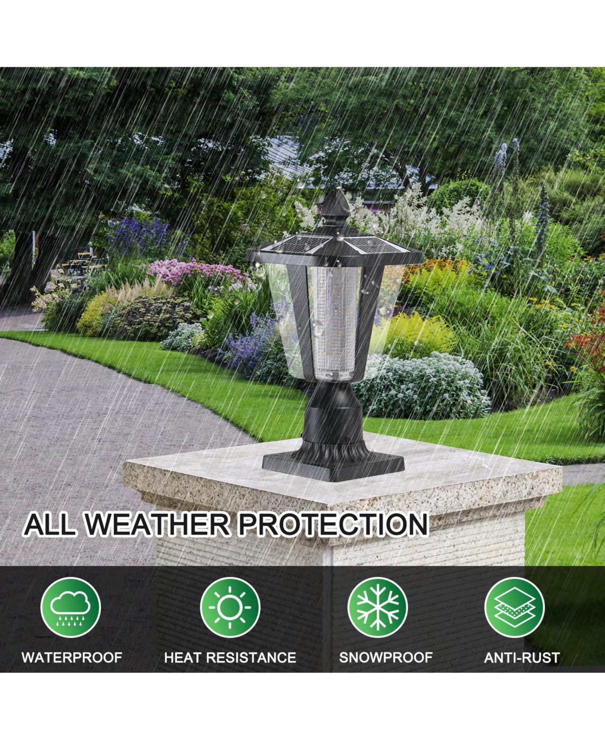 Clihome 15inch H Solar Powered Outdoor Lantern, Modern Garden Light with Led