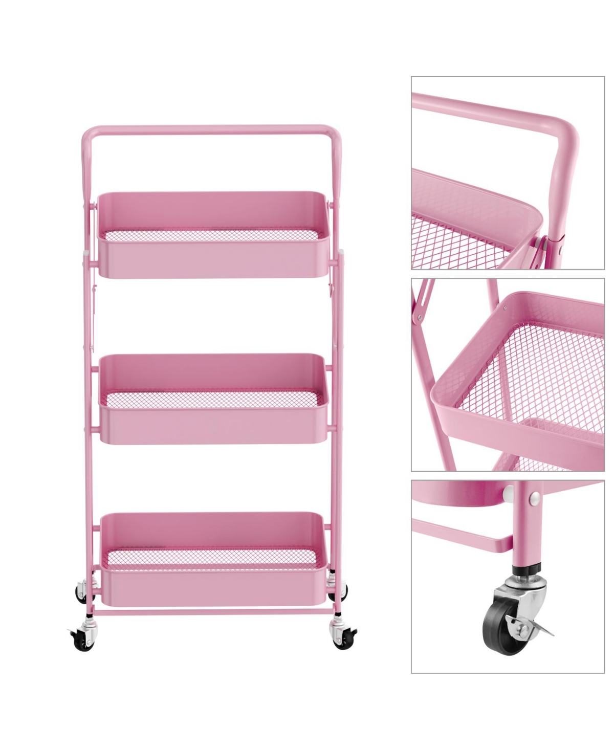 Mega Casa 5 tier Rolling Utility Cart with Lockable Wheels, Adjustable Baskets Metal Storage Cart for Home Kitchen