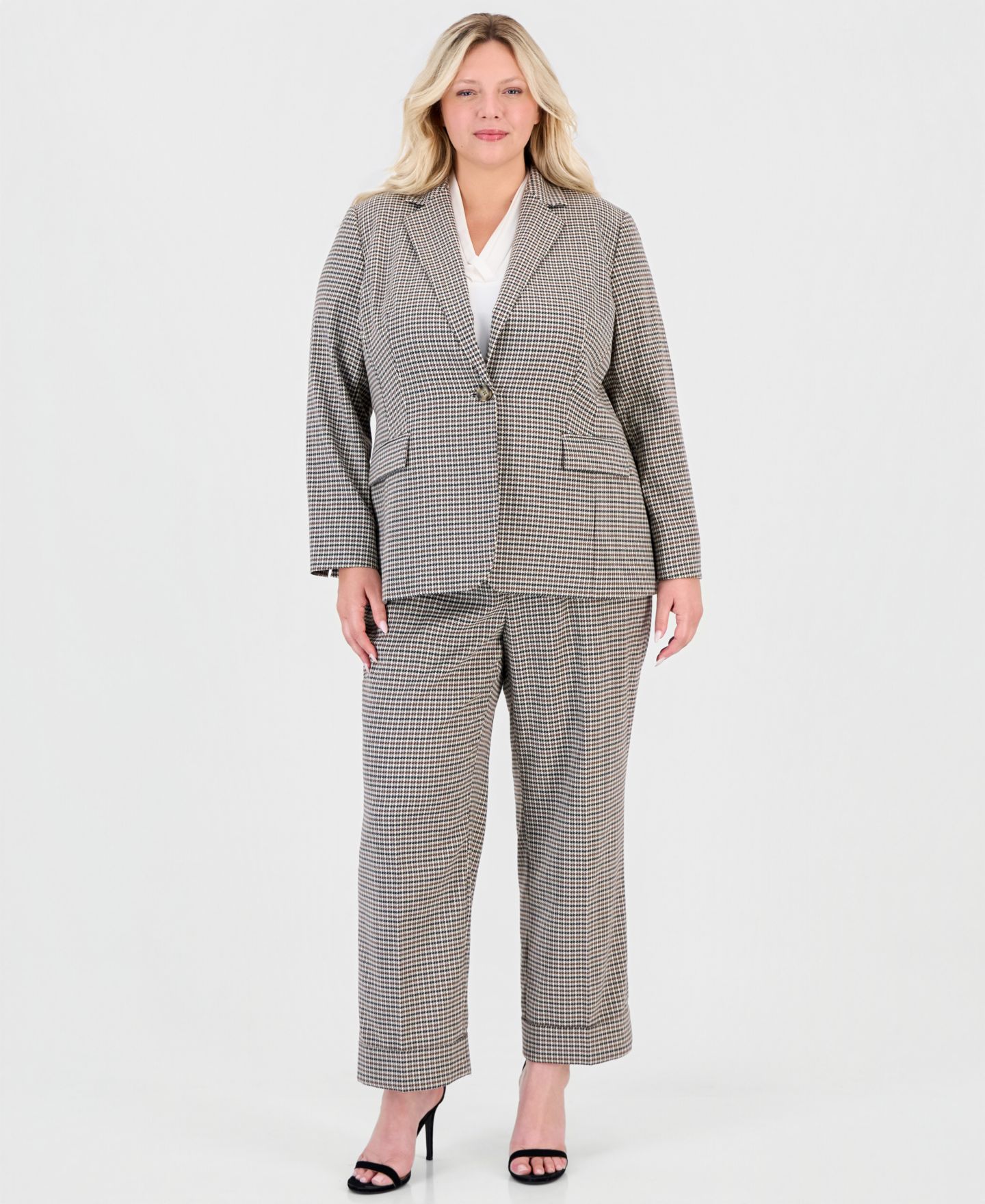 Женский пиджак Anne Klein Plus Size Houndstooth One-Button Blazer, цвет: Чёрный разноцветный — фото 4