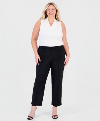 Plus Size Pull-On Pintuck Straight-Leg Scuba Suede Pants