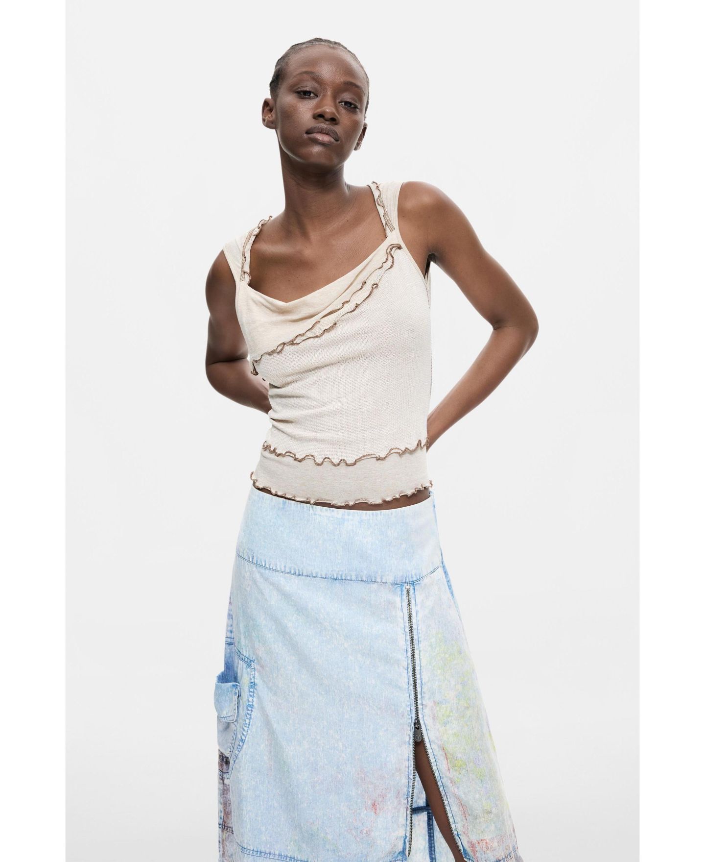 Женская юбка Desigual Midi lyocell denim, цвет: Светлый синий — фото 3
