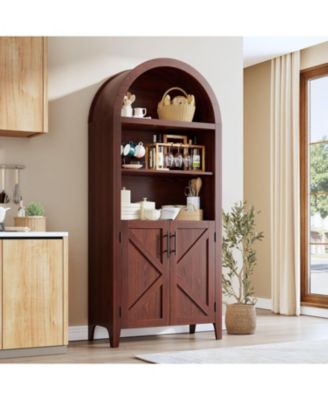 Arched Kitchen Pantry Cabinet, 5-Tier Open Shelf with Textured Finish, Farmhouse Storage for Kitchen