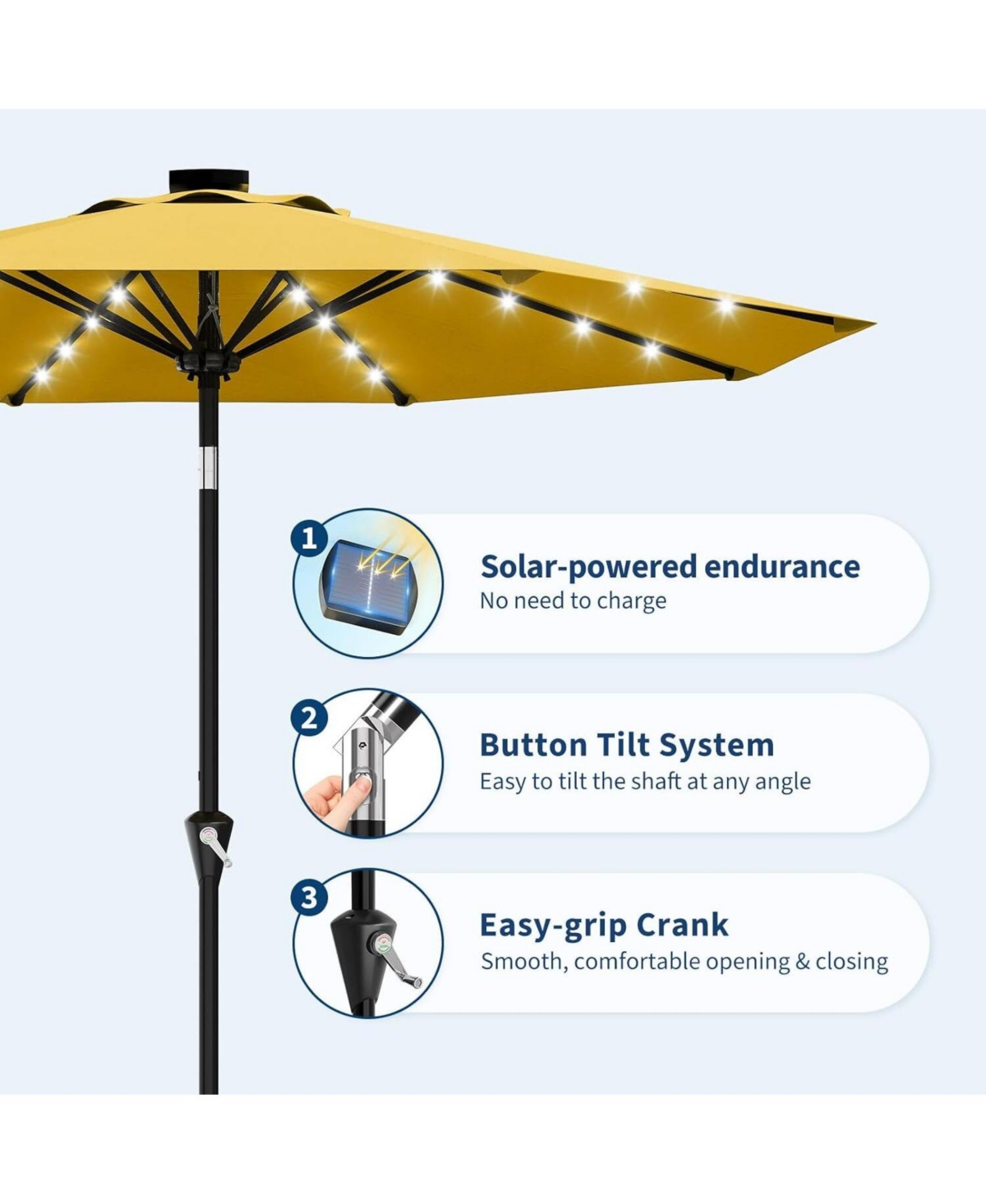 gaomon 10Feet Outdoor Table Solar Patio Umbrella with 32 Led Lights, Uv Protection for Pool