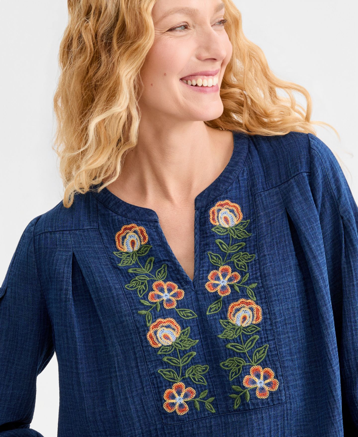 Женский топ Style & Co Embroidered Indigo Gauze Top, цвет: Насыщенный индиго — фото 3