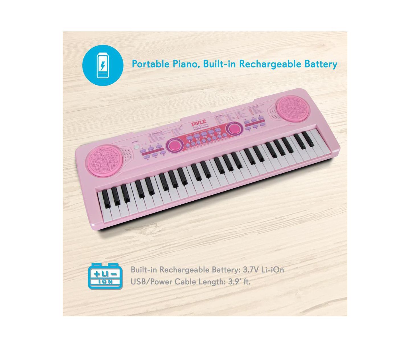 Детская игрушка Pyle Portable Kids Karaoke Piano Keyboard with Wired Microphone, Rechargeable Battery - 49 Keys, PKBRD4911PK — фото 2