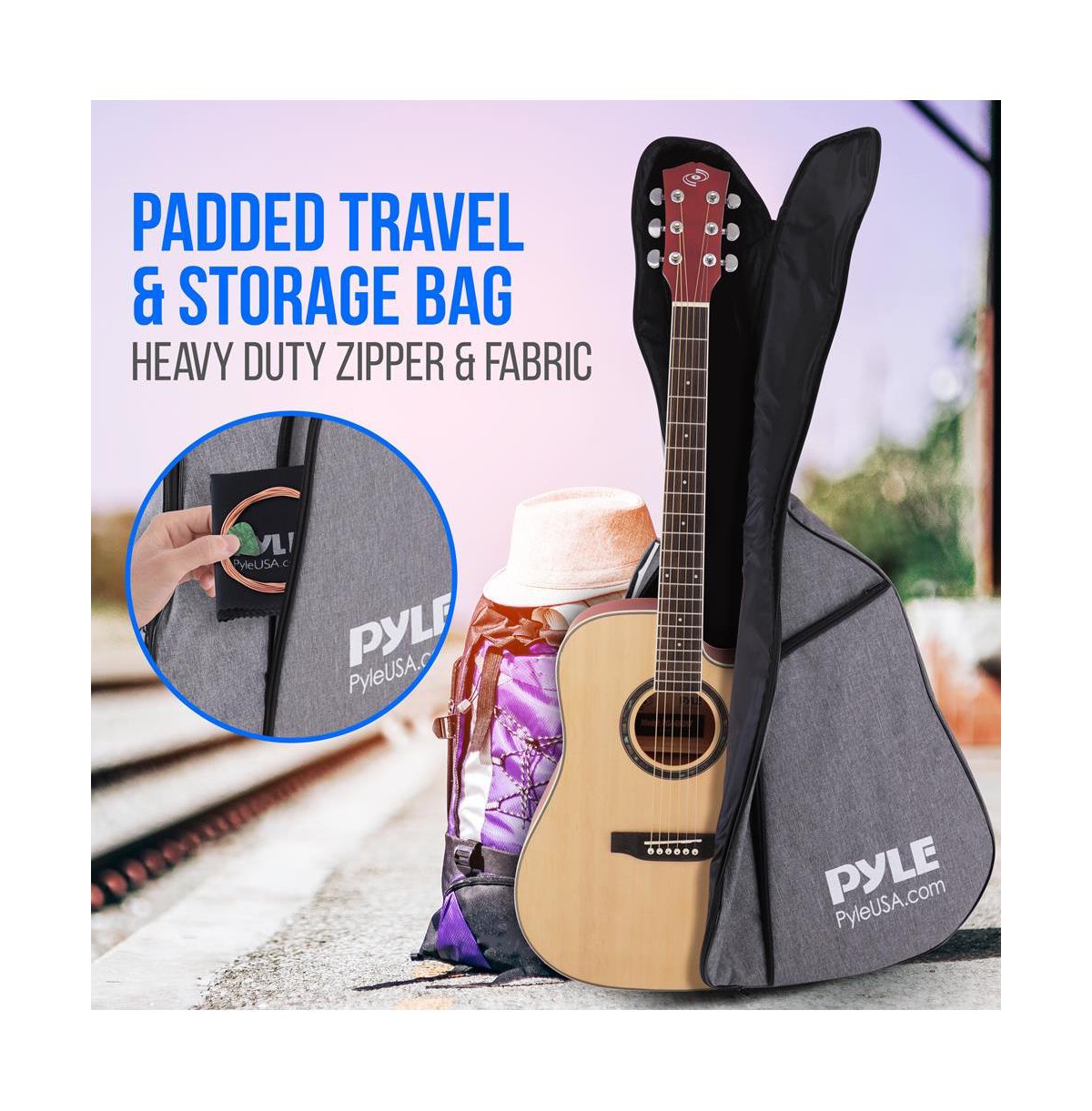Pyle 41" Acoustic Guitar Kit with Cutaway Body, Accessory Pack - Natural Finish, PGA480NT