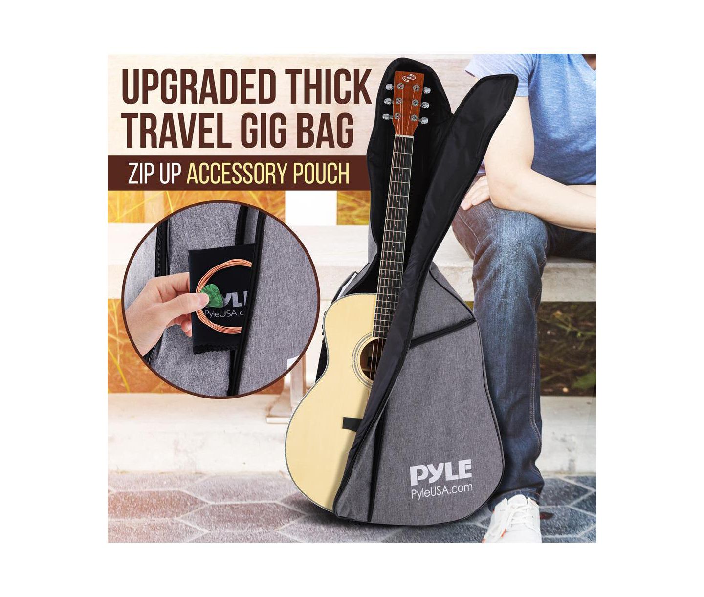 Детские игрушки Pyle 6-String Electric Acoustic Guitar - Guitar with Digital Tuner & Accessory Kit, цвет: Коричневый — фото 7