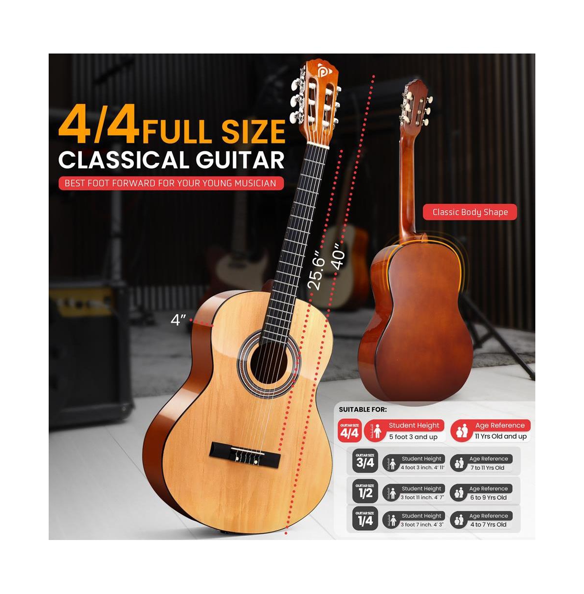 Pyle 39" 6-String Left-Hand Classical Acoustic Guitar for Beginners & Adults with Accessory Kit