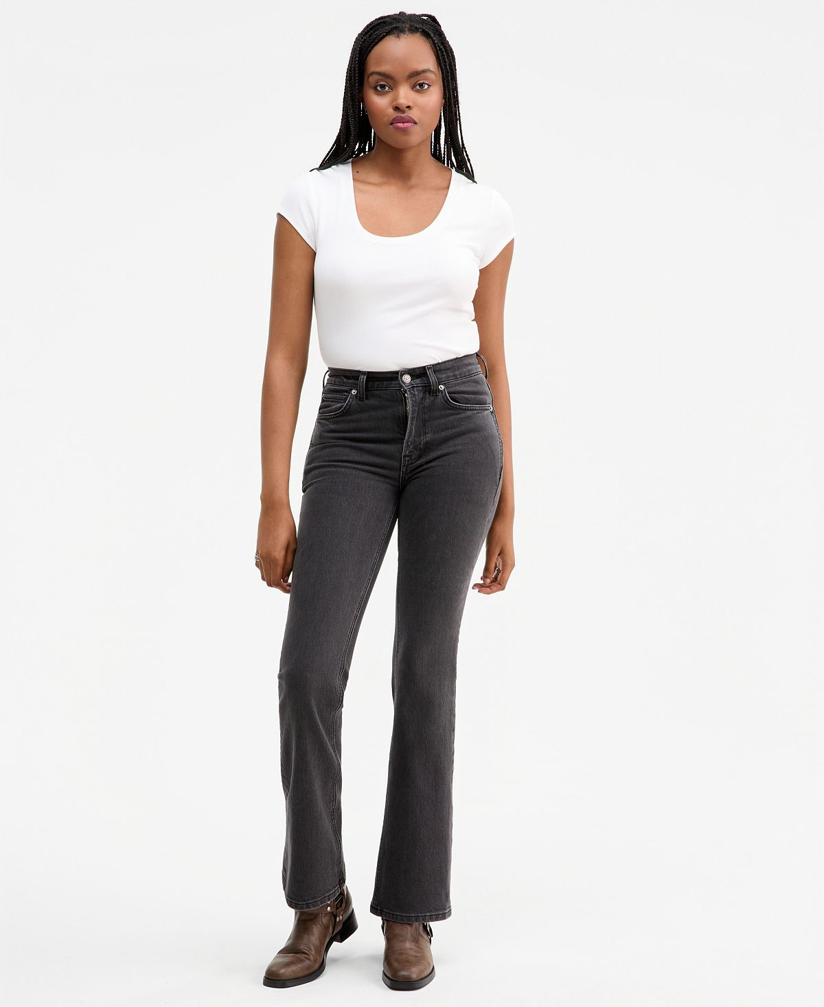Free People Women's Double Knot Cotton High-Rise Bootcut Jeans view 1 — MAYCSS fashion products